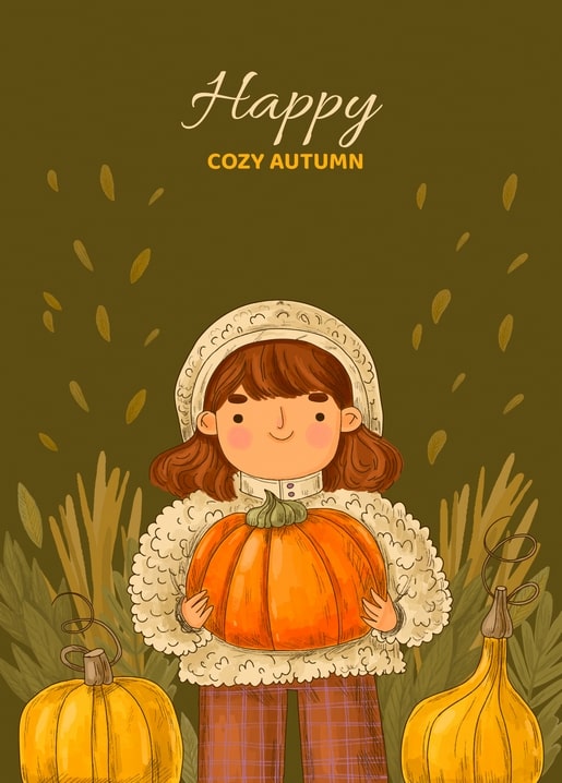 postcard autumn illustration