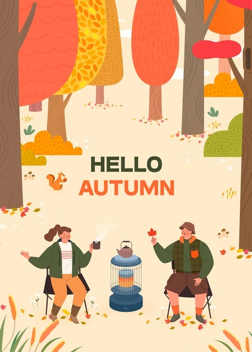 postcard autumn illustration