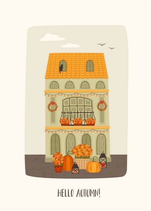 postcard autumn illustration