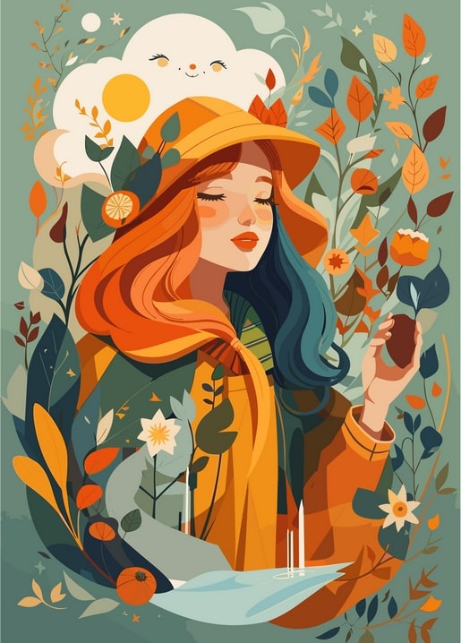 postcard autumn illustration