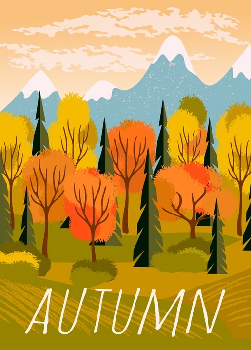 postcard autumn illustration