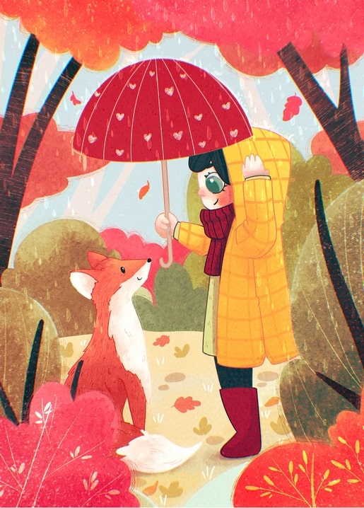 postcard autumn illustration