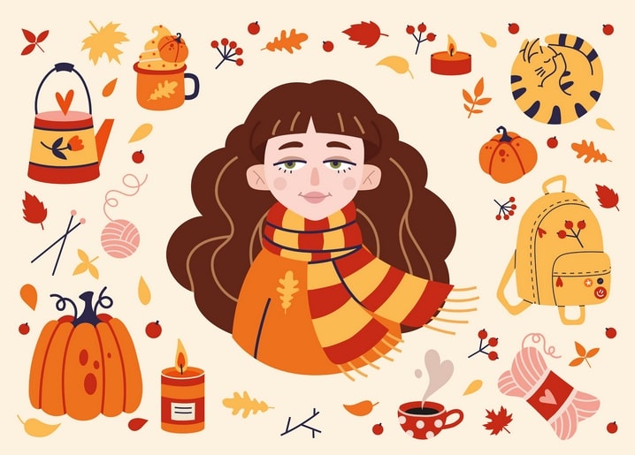 postcard autumn illustration