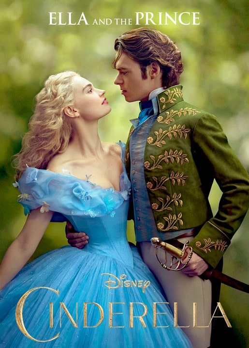 Filmposter-Postkarte zu Cinderella mit Ella im blauen Kleid und dem Prinzen