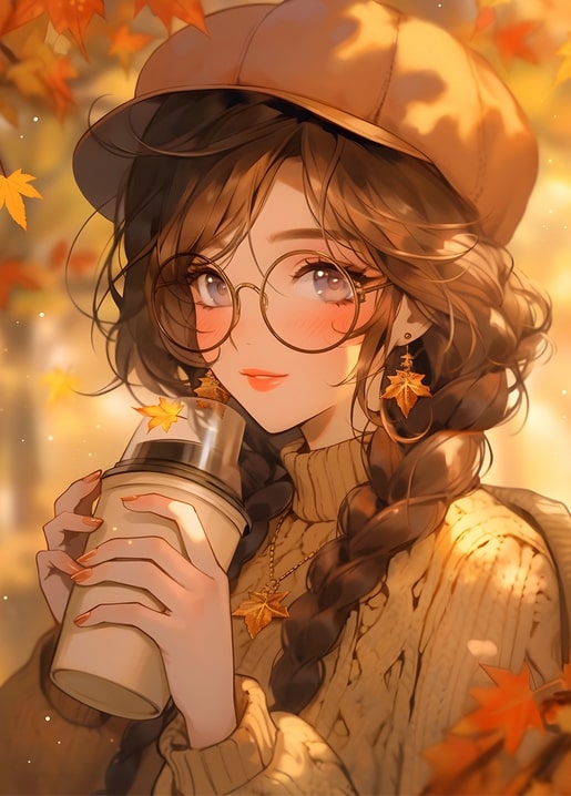 postcard autumn illustration girl