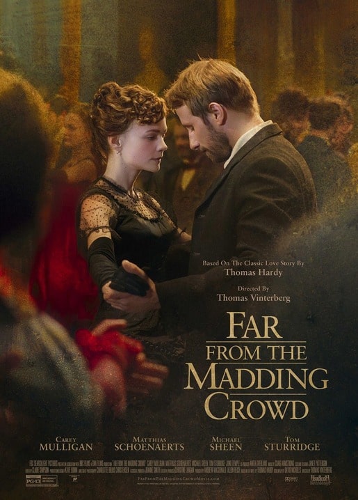 Postkarte mit Filmposter zu „Far From the Madding Crowd“ – Paar in Ballsaal-Umarmung bei Kerzenlicht