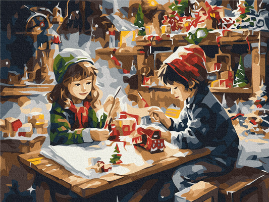 Neujahrs-Kunstpostkarten, Malen nach Zahlen, Winterthema