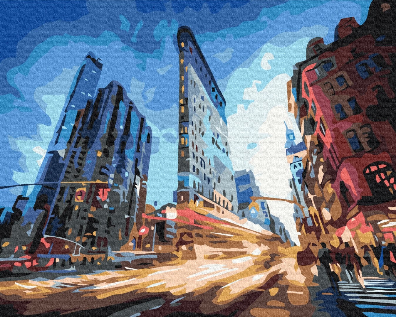 Paint-by-number kit showing the Flatiron Building rising between Manhattan skyscrapers