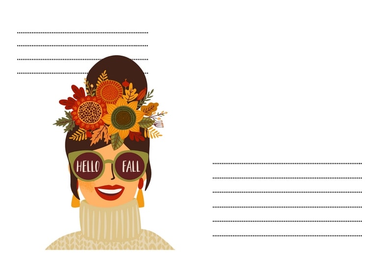 Конверт С6 з жінкою у вінку із соняшників в окулярах з написом Hello Fall