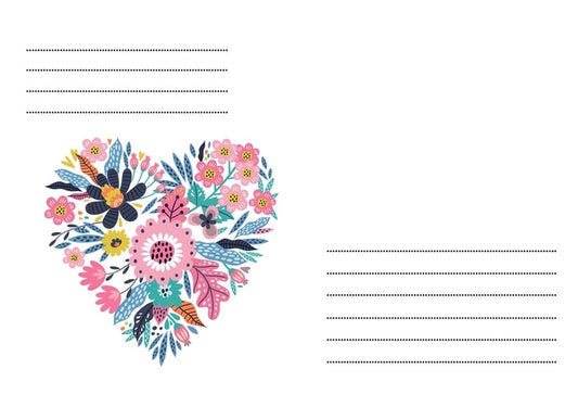 Briefumschlag mit einem floralen Blumenstrauß in Herzform im Volkskunst-Stil.