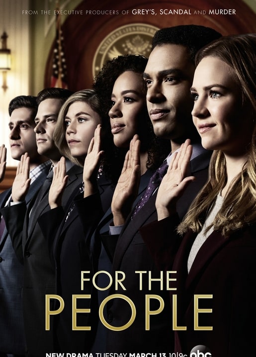 Postkarte mit Serienplakat „For the People“: sechs junge Anwälte bei der Vereidigung
