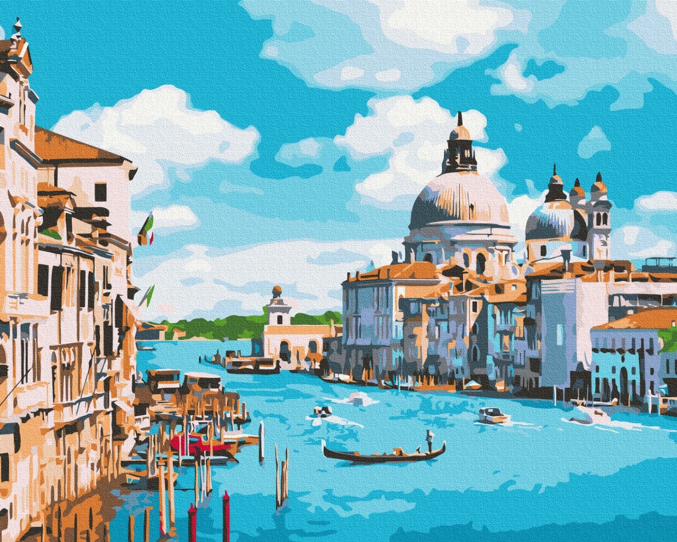Gondola on Venice's Grand Canal with the domes of Santa Maria della Salute in the background
