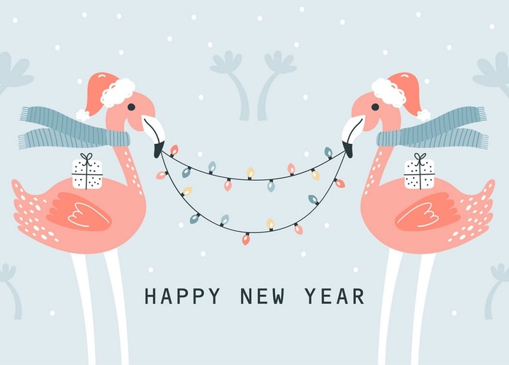 happy new year and christmas greeting postcards