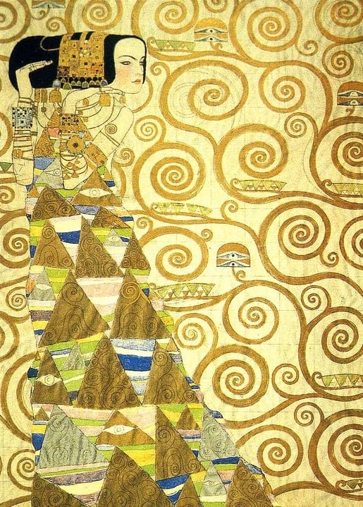Gustav Klimts „Die Erwartung“ — Tafel des Stoclet-Frieses mit goldenen Spiralen