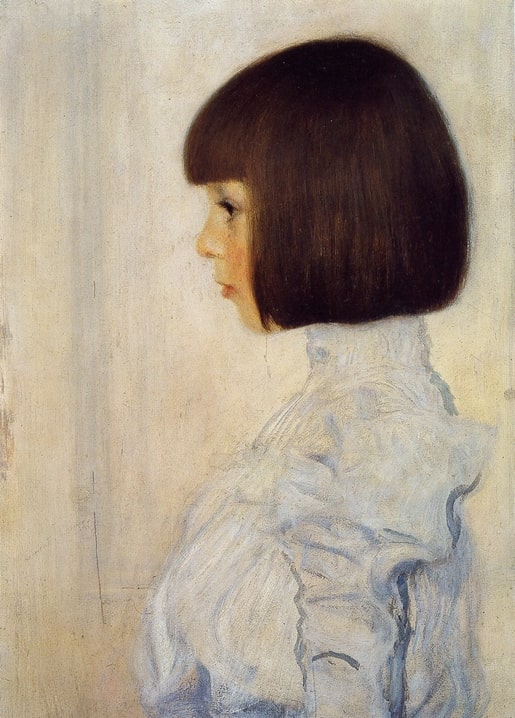 Klimts Profilporträt der jungen Helene (1898) mit Bubikopf und weißer Rüschenbluse
