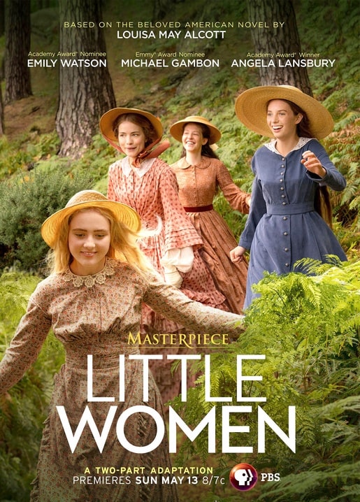 Filmplakat-Postkarte zu Little Women mit vier Schwestern in Strohhüten im Wald