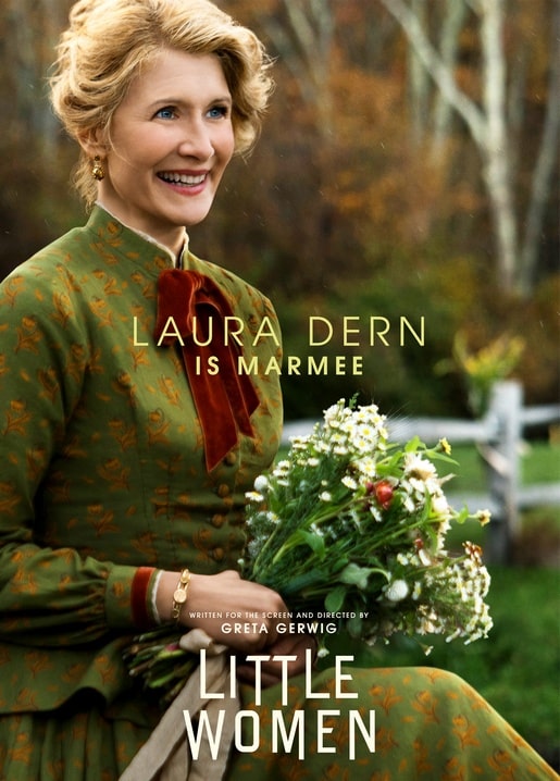 Little Women poster: Laura Dern as Marmee holding wildflowers in an autumn garden