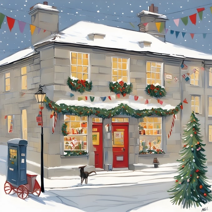 postcards merry christmas and happy new year illustration