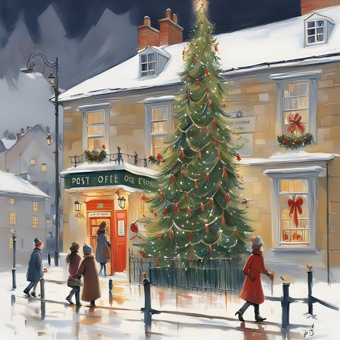 postcards merry christmas and happy new year illustration