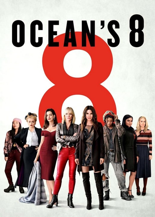 Filmposter-Postkarte zu Ocean's 8 mit dem Cast unter einer roten Acht