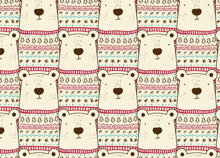 Seamless pattern of polar bear faces in a Christmas sweater-style print