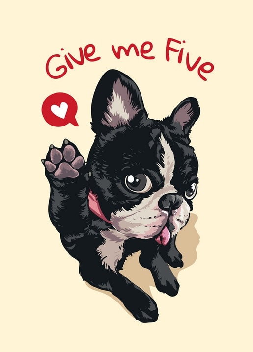 Illustrierter schwarz-weißer Welpe springt für ein High-Five