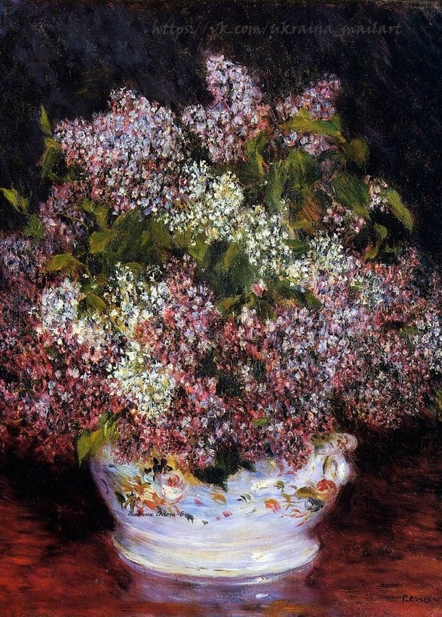 Renoir's 1875 still life of pink, white and pale-violet lilacs in a painted porcelain bowl