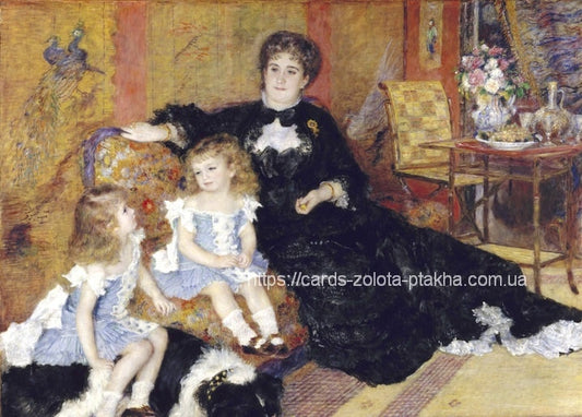 Renoir portrait of Madame Charpentier seated with her two daughters and family dog