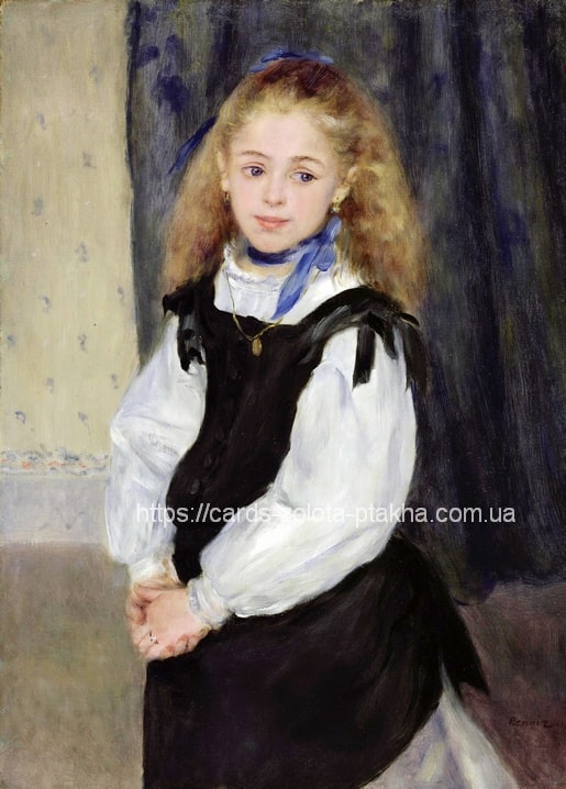 Renoir's Portrait of Mademoiselle Legrand: girl with blue ribbons and a locket