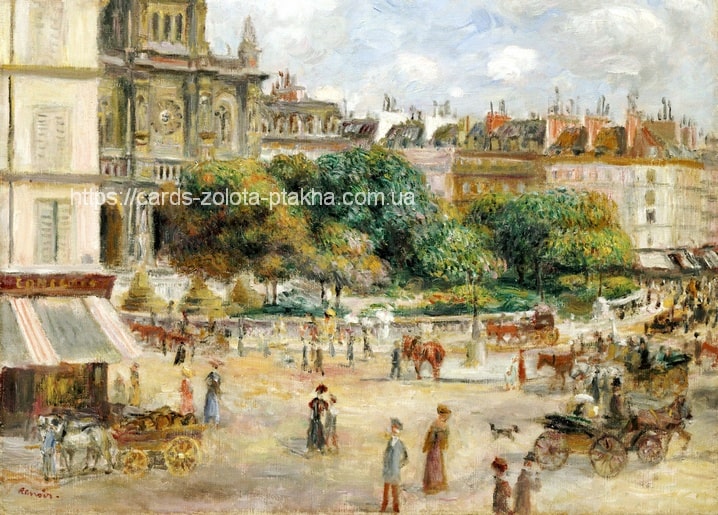 Renoir painting of Place de la Trinité in Paris with carriages and chestnut trees
