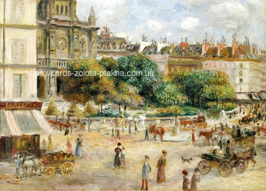 Renoir painting of Place de la Trinité in Paris with carriages and chestnut trees