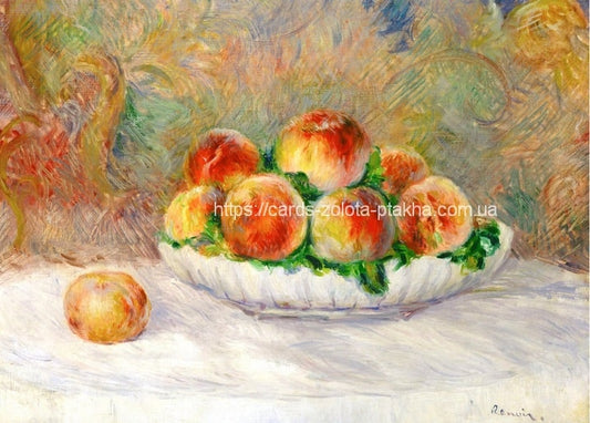 Renoir's 1882 still life with peaches on a plate, one peach set apart