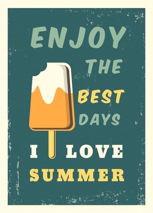 Retro pop-art popsicle illustration with “I Love Summer” lettering on teal background