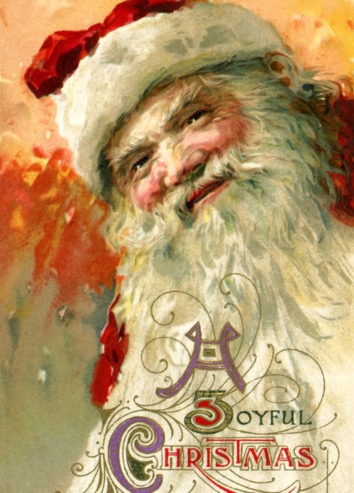 Vintage Christmas postcard with a close-up illustrated portrait of Santa Claus's face and beard