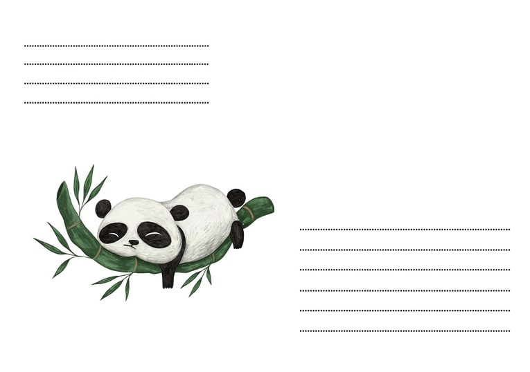 Schlafender Panda auf einem Bambuszweig zwischen grünen Blättern auf einem Umschlag