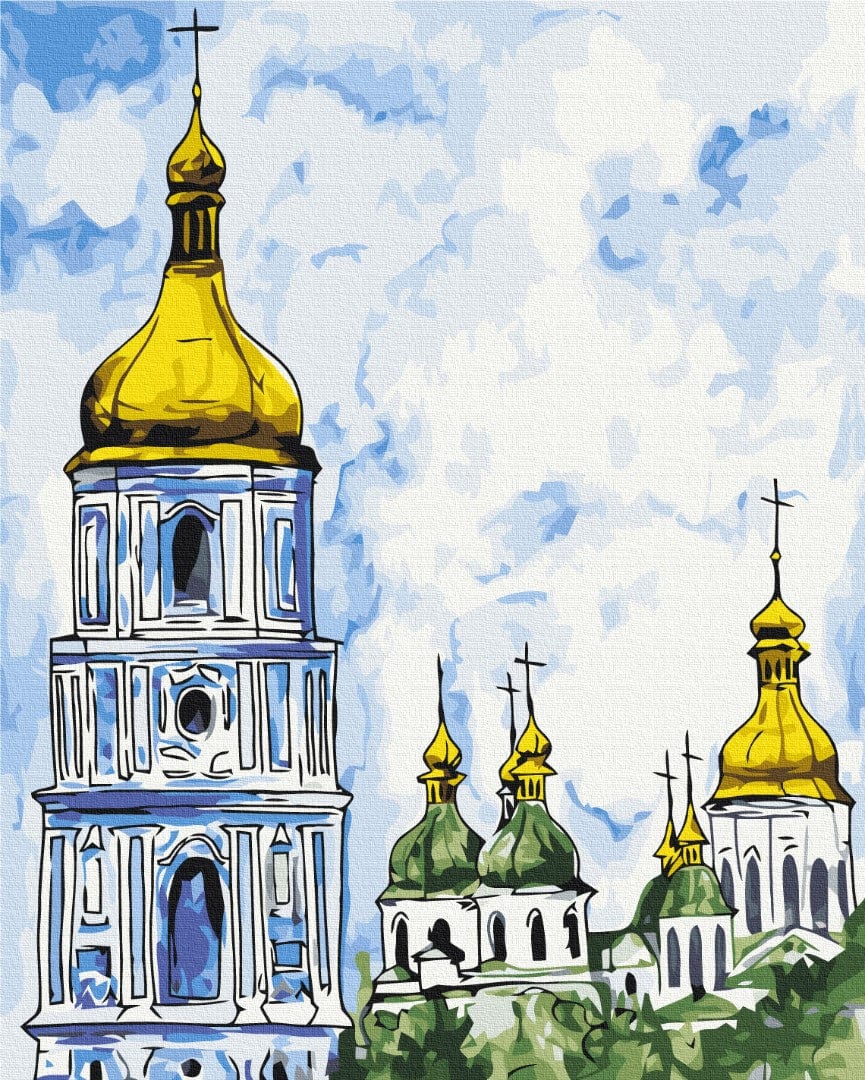 Goldener Glockenturm und grüne Kuppeln der Sophienkathedrale, Malen-nach-Zahlen-Motiv