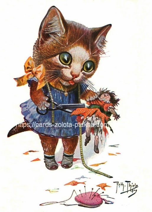 postcard with cats based on illustrations by artist Arthur Thiele