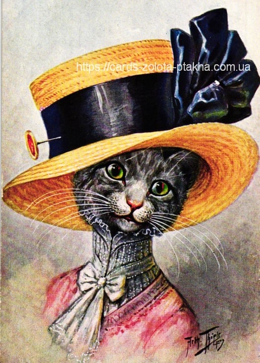 postcard with cats based on illustrations by artist Arthur Thiele