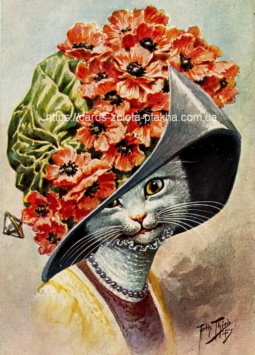 postcard with cats based on illustrations by artist Arthur Thiele