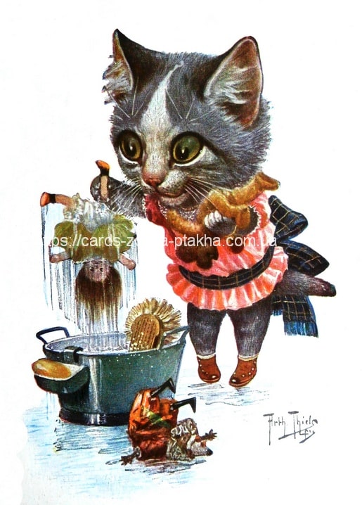 postcard with cats based on illustrations by artist Arthur Thiele