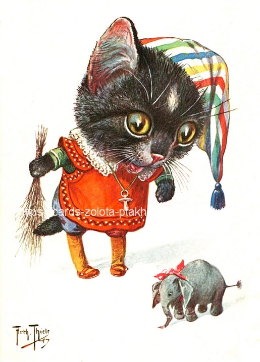 postcard with cats based on illustrations by artist Arthur Thiele