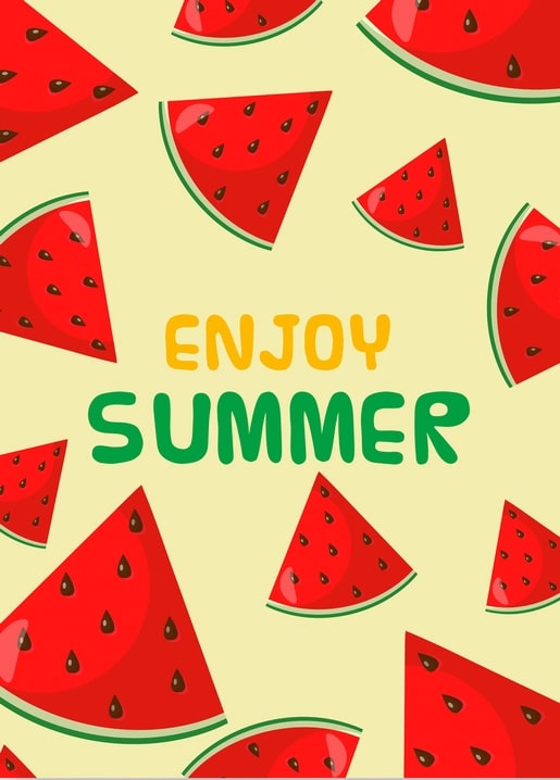 Pattern of watermelon slices with a hand-lettered ‘Enjoy Summer’ greeting
