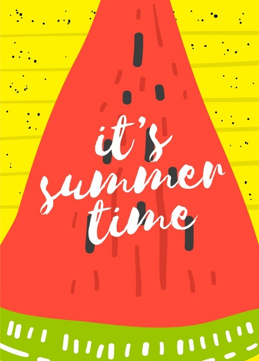 Bold watermelon wedge illustration with “It's Summer Time” lettering on yellow