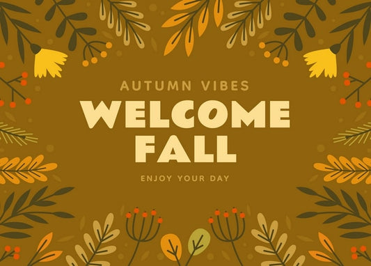 Schriftzug-Postkarte „Welcome Fall“ mit herbstlichem Blätter- und Beerenrand