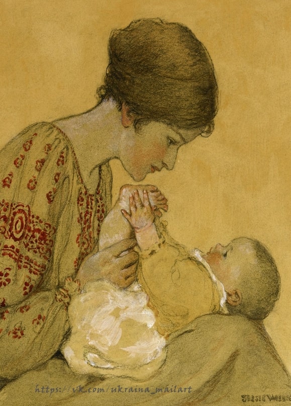 Vintage postcard illustration by artist Jessie Willcox Smith