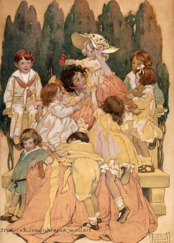 Vintage postcard illustration by artist Jessie Willcox Smith