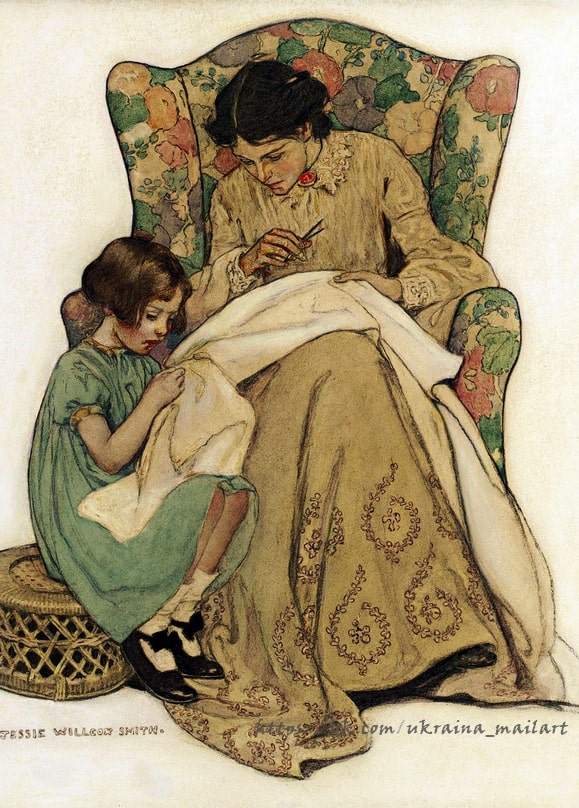 Vintage postcard illustration by artist Jessie Willcox Smith