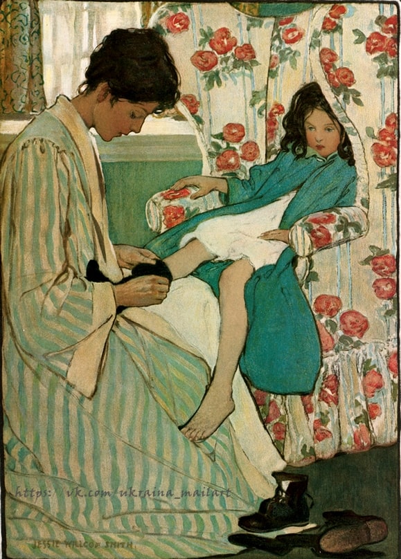 Vintage postcard illustration by artist Jessie Willcox Smith