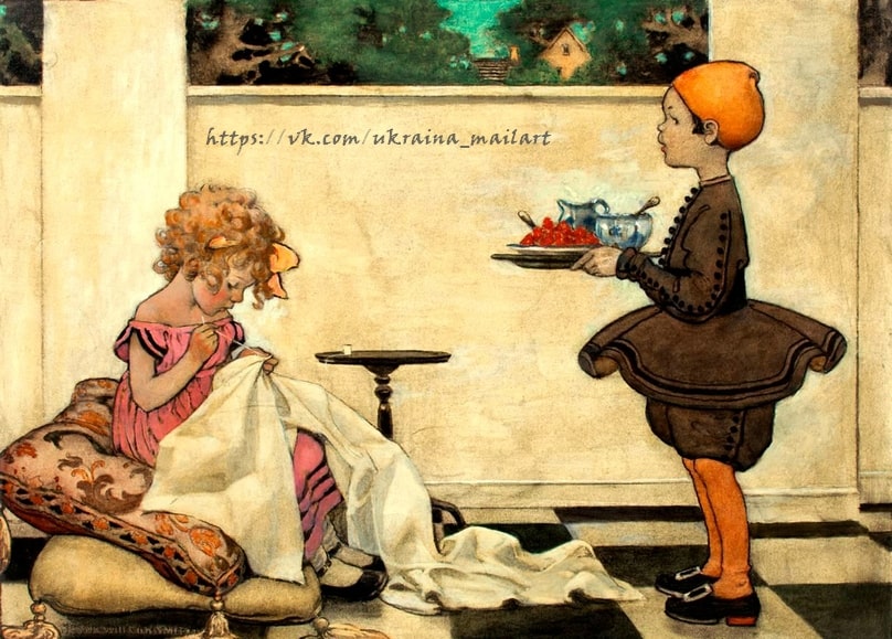 Vintage postcard illustration by artist Jessie Willcox Smith