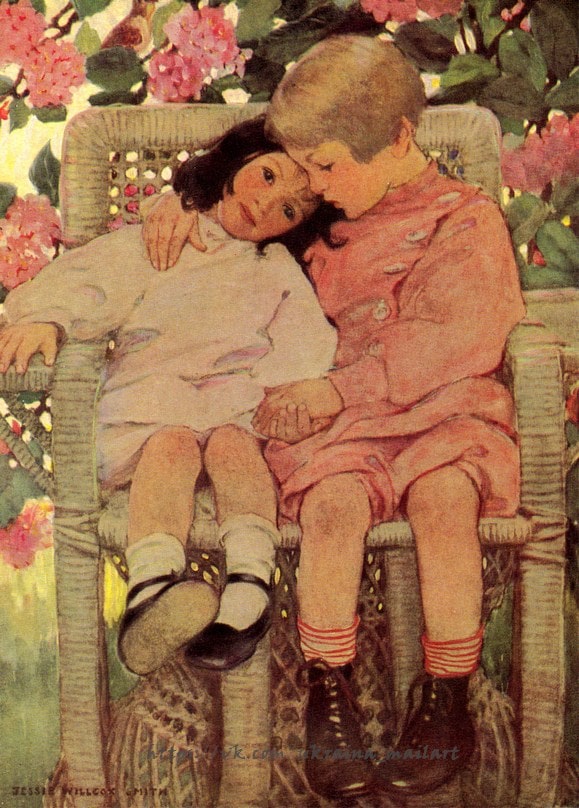 Vintage postcard illustration by artist Jessie Willcox Smith